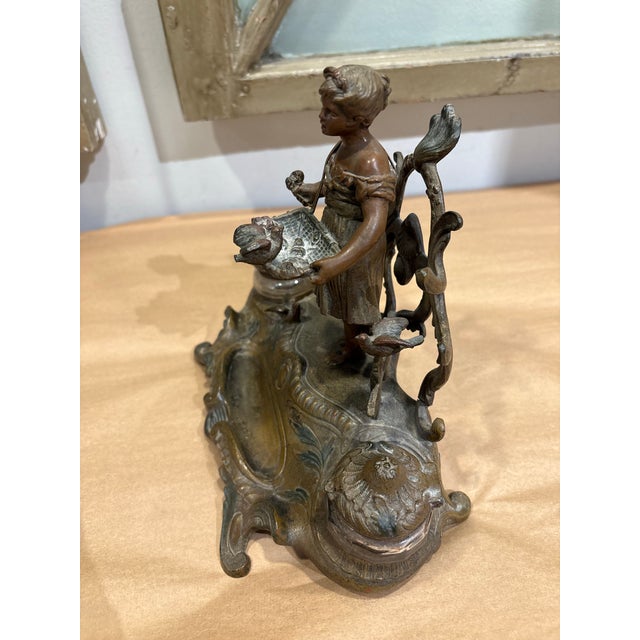 Antique French Art Nouveau Figural Double Inkwell For Sale - Image 4 of 8