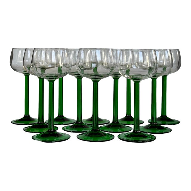 Made in France Vintage Green Cordial Wine Glasses - Set of 12 For Sale