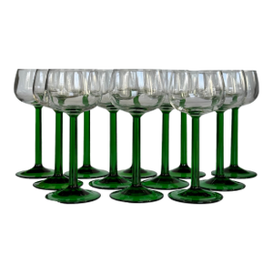 Made in France Vintage Green Cordial Wine Glasses - Set of 12