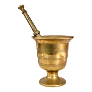 Vintage Brass Pestle & Mortar Set – Large Antique Apothecary, Pharmacy For Sale