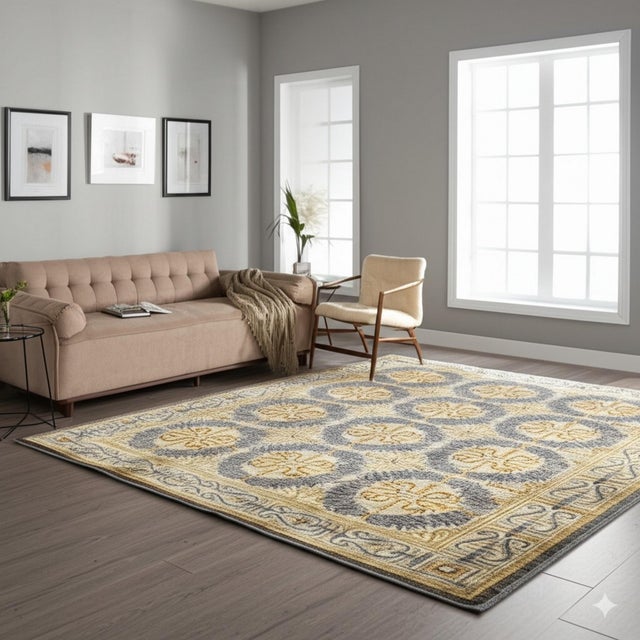 2020s 9x12 Gisell Beige Classic Floral Modern Hand Knotted Wool Carpet Rug For Sale - Image 5 of 7