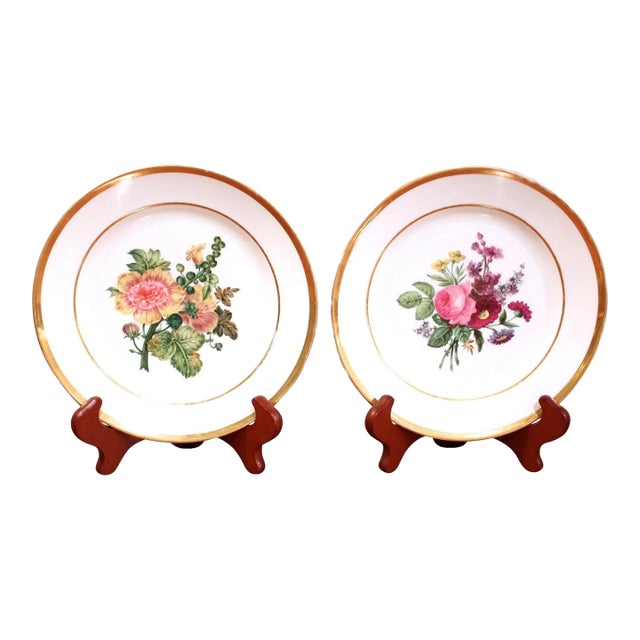 Pair of Deroche Paris Porcelain Floral Plates, 19th Century For Sale