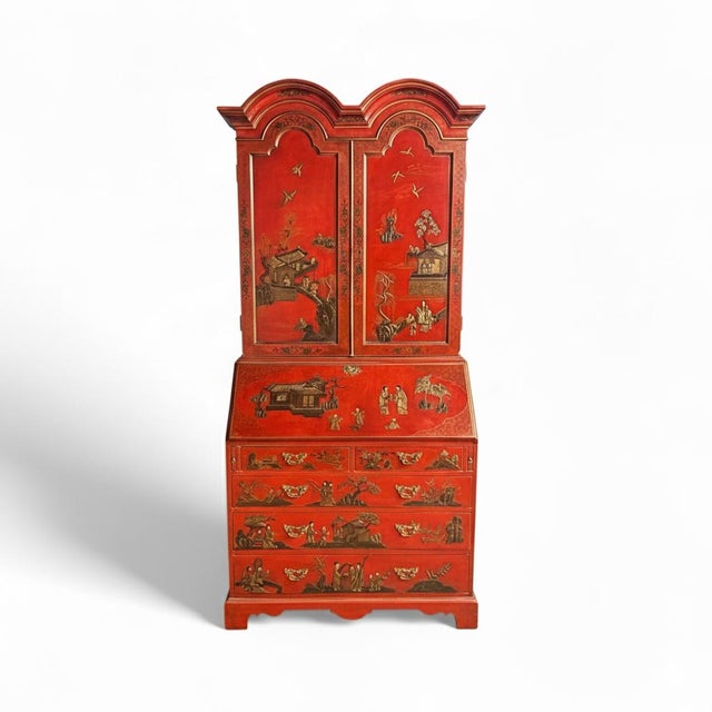 Mid-Century Georgian Style Red & Gilt Chinoiserie Secretary Desk For Sale - Image 10 of 12