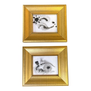 Two Contemporary Original Abstract Watercolor Paintings - Set of Two For Sale