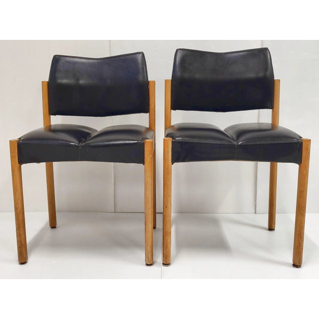 Black Set of Chairs in Beech and Imitation Leather by Pierre Guariche, 1970 For Sale - Image 8 of 13