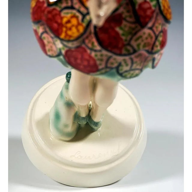 Art Deco Pierrette Standing in Balloon Skirt attributed to J. Lorenzl for Goldscheider, 1924 For Sale - Image 6 of 8