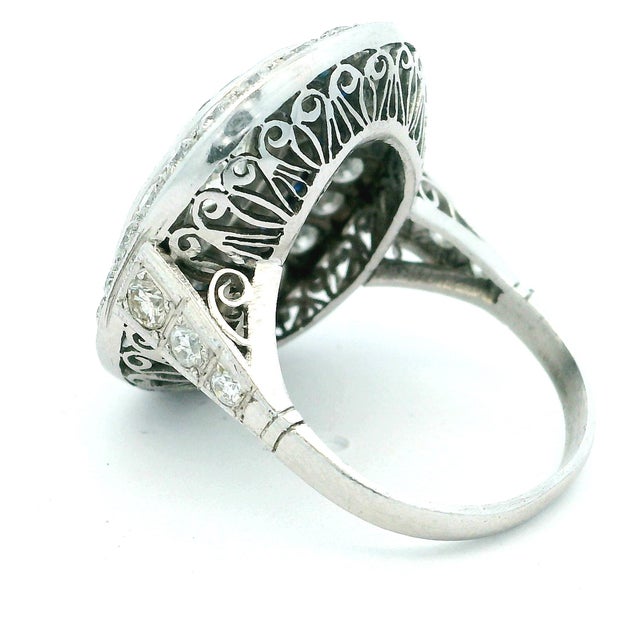 Art Deco Platinum Diamond and Calibré Sapphire Navette Ring, Circa 1920, Size 6 For Sale - Image 10 of 12