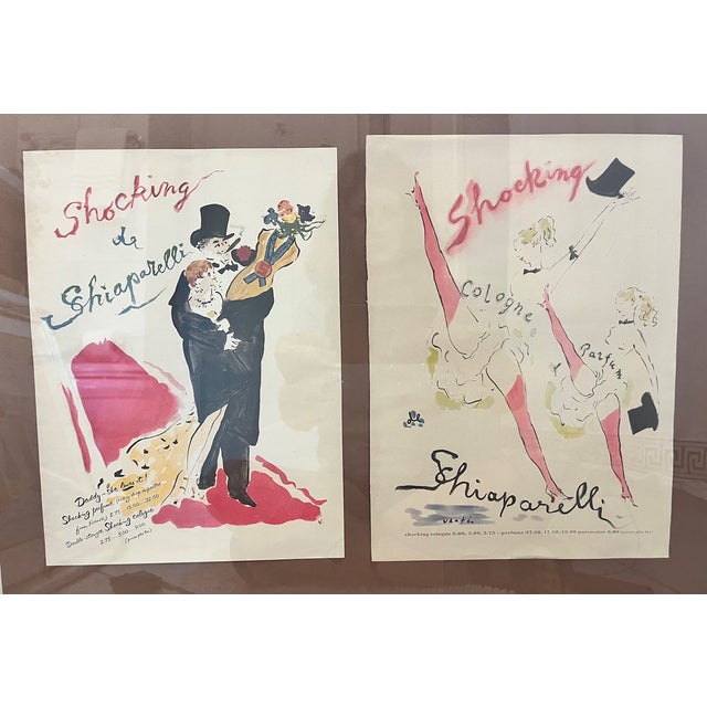 Framed advertisement from 1940s from Shocking by Schiaparelli, a French perfume and luxury cosmetics brand. Each image...