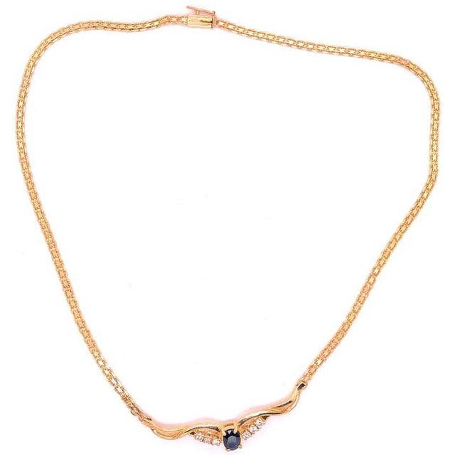 Metal 14 Karat Gold Cable Necklace With Diamond and Sapphire Soldered Pendant .40tdw For Sale - Image 7 of 12