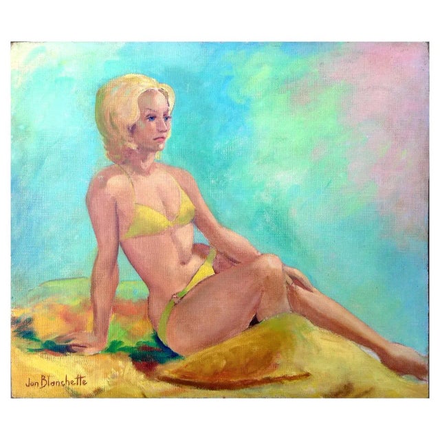 Mid 20th Century "Basking in the Sun" Figurative Female Oil Painting For Sale - Image 4 of 4