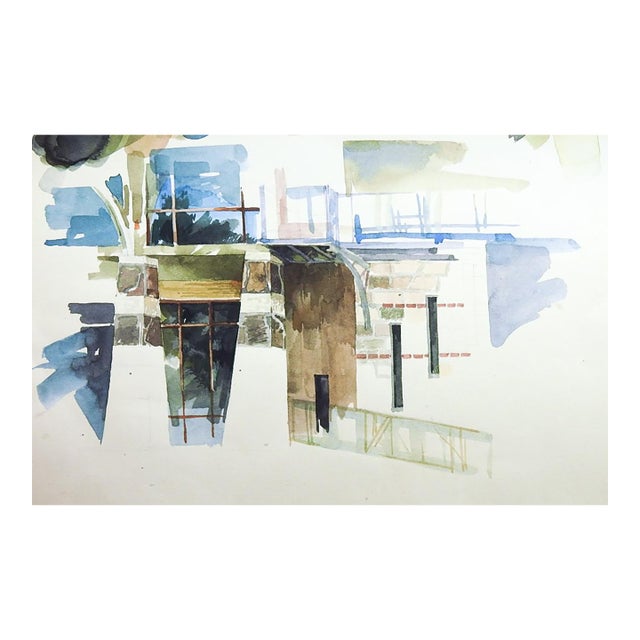 Mid 20th Century Architectural Abstract Watercolor Painting For Sale