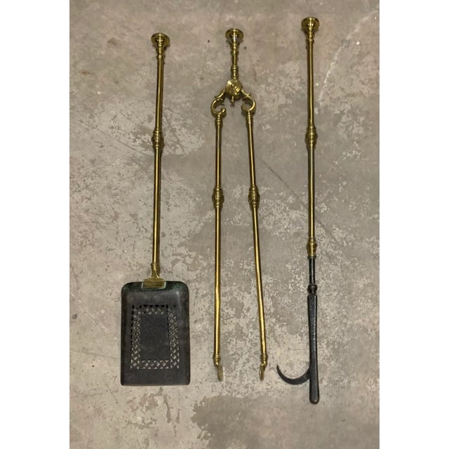 Vintage Art Nouveau Brass Fireplace Set For Sale - Image 9 of 13