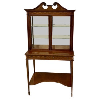Antique Victorian Mahogany Inlaid Display Cabinet, 1880s For Sale