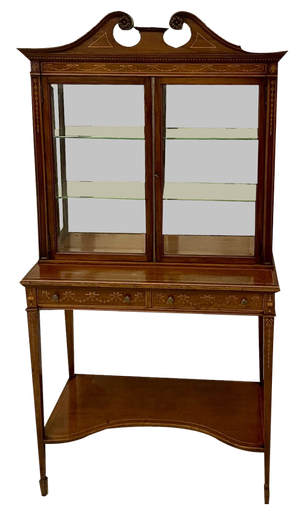 Antique Victorian Mahogany Inlaid Display Cabinet, 1880s
