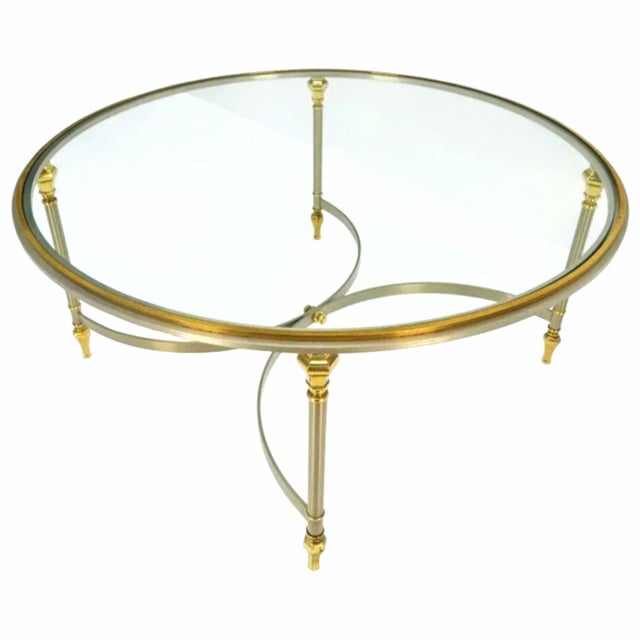 1960s Exquisite Italian Mid Century Modern Round Chrome Brass Glass Top Coffee Table For Sale In Raleigh - Image 6 of 8