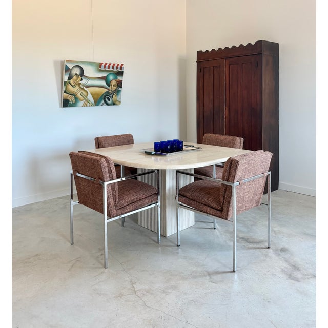 Contemporary Newly Upholstered Minimalist Milo Baughman-Style Chrome Armchairs, Set of 4 For Sale - Image 3 of 18