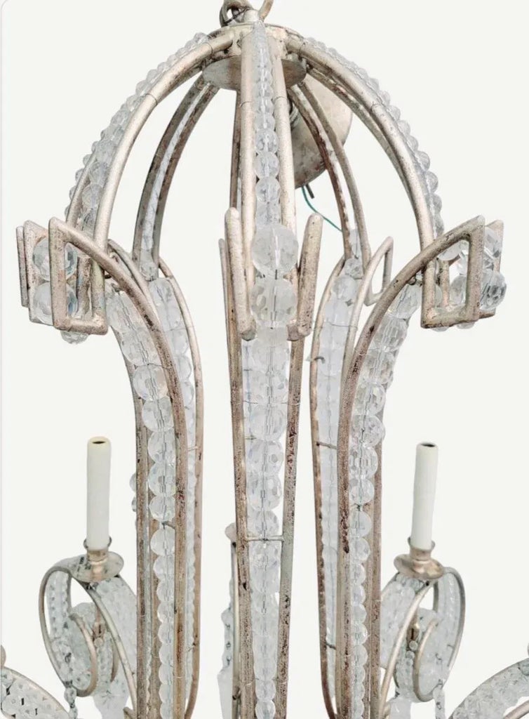 Monumental Niermann Weeks 8 Light Pagoda Greek Key Crystal Silver