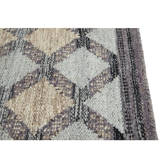Modern Swedish Style Handwoven Gray Geometric Custom Wool Rug For Sale - Image 4 of 6