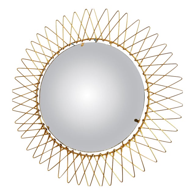 Vintage Bohemian Golden Sunburst Mirror, 1960s For Sale