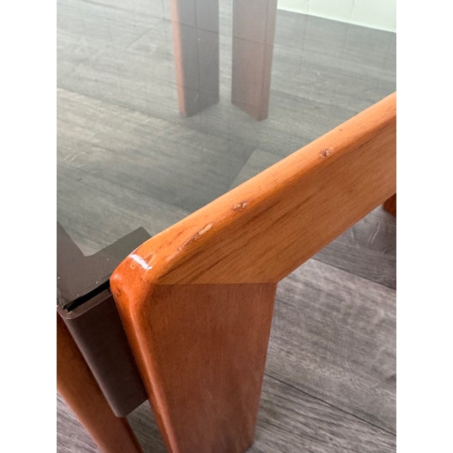 Vintage Italian Coffee Table in Wood and Smoked Glass Top, 1970s For Sale - Image 10 of 11