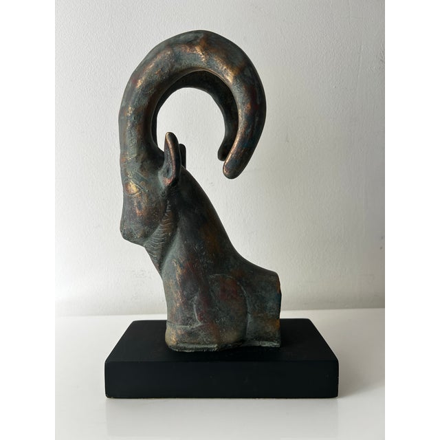 Traditional Vintage Mid Century Bronze Alva Museum Replica of Egyptian Ibex (Capricorn) For Sale - Image 3 of 10