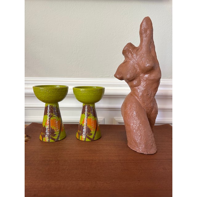 Vintage Rosenthal Netter Aldo Londi for Bitossi Art Pottery Candleholders, Made in Italy - A Pair For Sale - Image 13 of 18