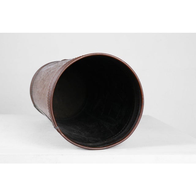 Copper Umbrella Stand with Hammered Relief of Medieval Café, France, 1900s For Sale - Image 11 of 13