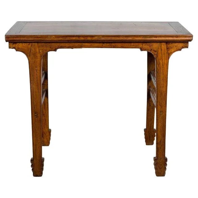 Early 20th Century Late Qing Dynasty Chinese Elm Wine Table with Carved Legs & Side Stretchers For Sale - Image 13 of 13