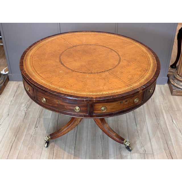 Traditional Early 19th Century English Mahogany Drum Table With Tooled Leather Top For Sale - Image 3 of 8