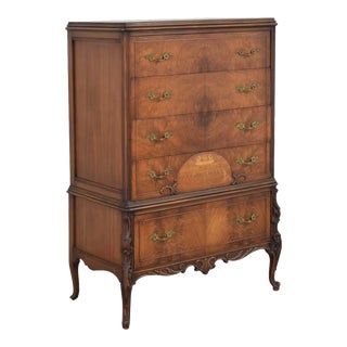 1900s Salem House Tallboy Dresser With Marquetry Detail For Sale