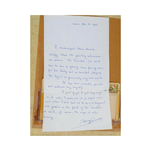 Sculpture Materials 1960s Old Master Manner Painting Letter Attached by Claire Durieux Renaissance Style For Sale - Image 7 of 11