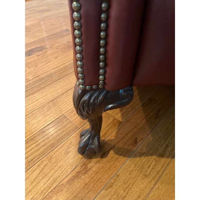 Wood 1990s Craftwork Guild Burgundy Leather Wingback Armchair With Nailhead Trim For Sale - Image 7 of 10