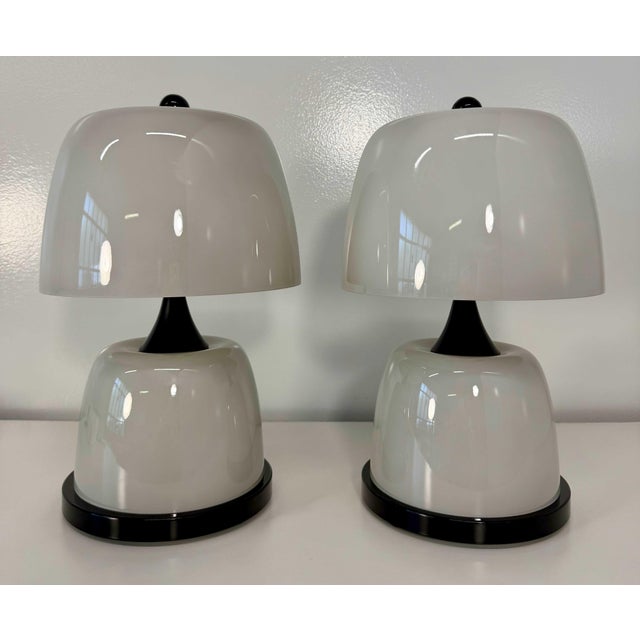 Black Sculptural Murano Milk White Glass Table Lamps, 2000s, Set of 2 For Sale - Image 8 of 14