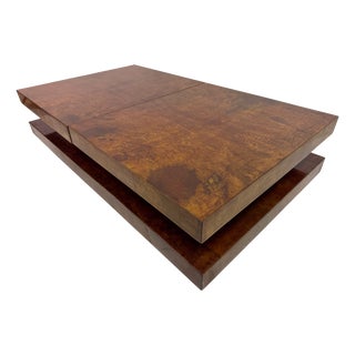Brown Lacquered Goatskin Sliding Coffee Table, Italy, 1970s For Sale