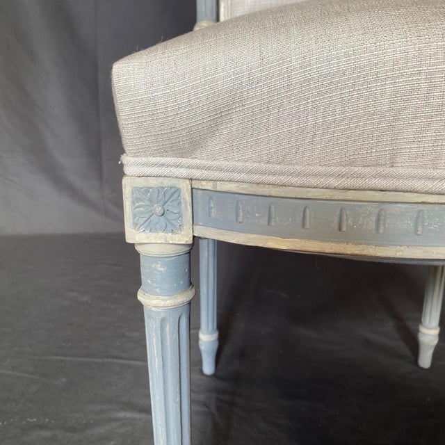 Painted and Newly Upholstered French Louis XVI Dining Chairs -A Pair For Sale - Image 12 of 17