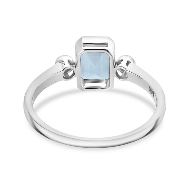 Not Yet Made - Made To Order 14k White Gold Aquamarine Diamond Three Stone Ring Size 5.5 For Sale - Image 5 of 12