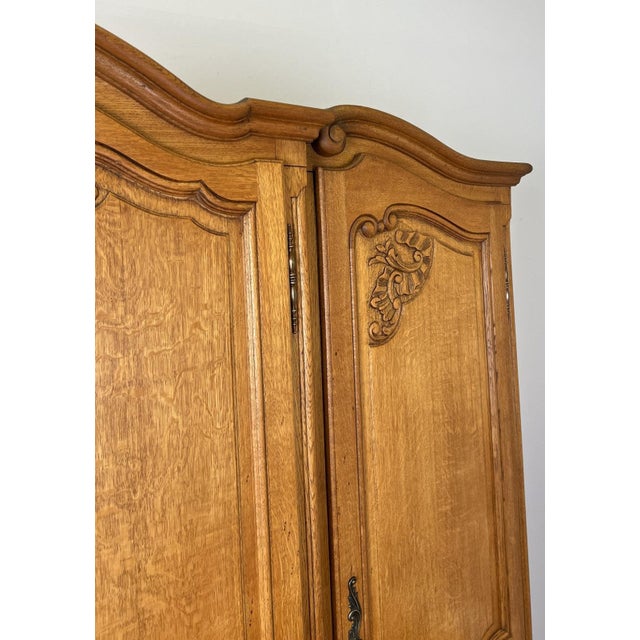 Vintage Louis XVI French Oak Four Door Carved Armoire For Sale - Image 5 of 11