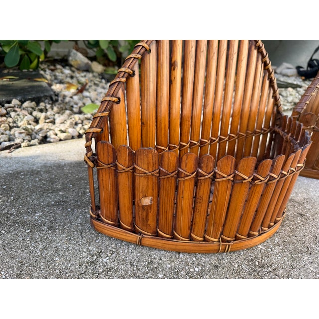 Vintage Split Bamboo Wall Baskets With Scalloped Form, Pair For Sale - Image 10 of 10