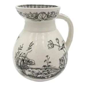 Late 19th Century Antique T & R Boote Swallow Black Transferware Pitcher