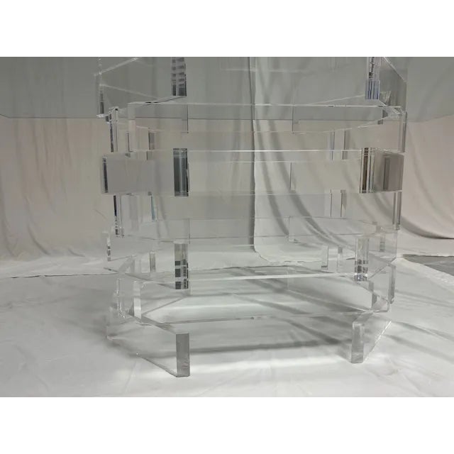 Modern Dining Table Vintage Lucite Base With Glass Top For Sale - Image 3 of 3