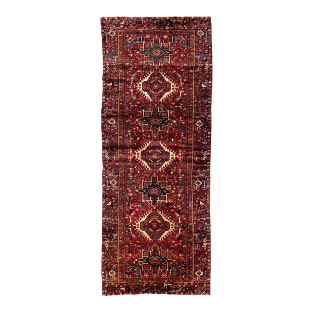 1960s Persian Tribal Geometric Burgundy Karaja Runner Rug For Sale