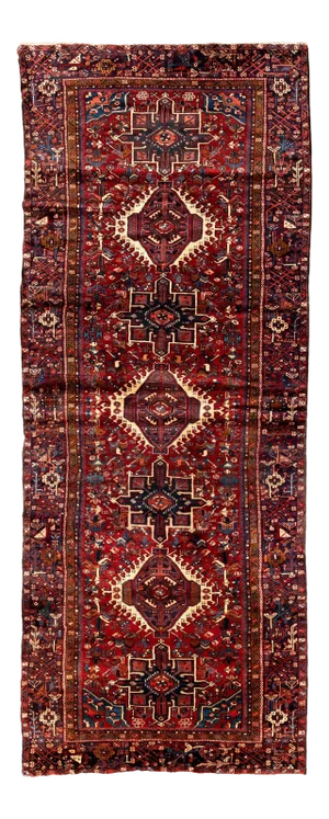 1960s Persian Tribal Geometric Burgundy Karaja Runner Rug