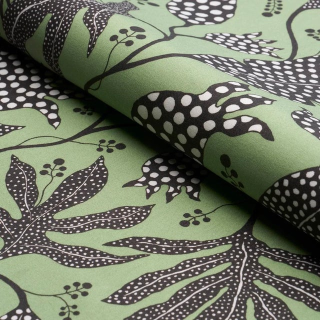 Schumacher SAMPLE - Schumacher x Marian Mcevoy Polka Dot Jungle Fabric In Black & Green For Sale - Image 4 of 4