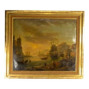 18th Century French Harbor Oil Painting Circle of Claude-Joseph Vernet
