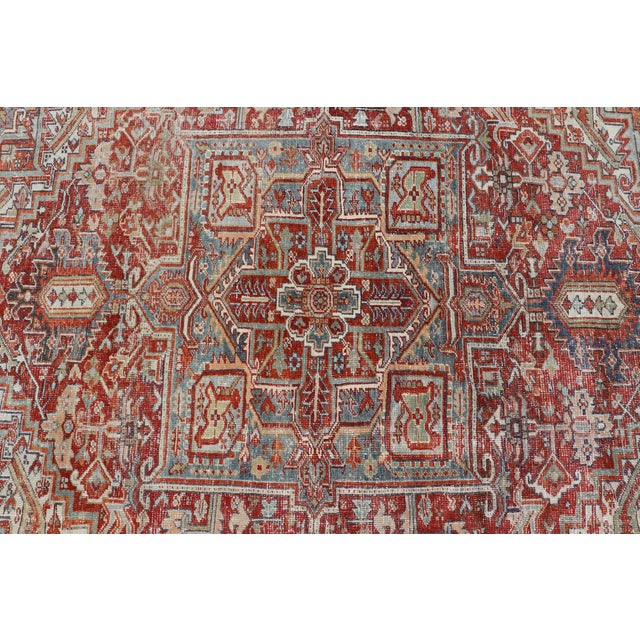 Antique Persian Heriz Rug With Striking Geometric Medallion and Intricate Detailing 7'11"x10'3" For Sale In Atlanta - Image 6 of 12
