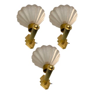 Murano Glass Brass Sconces, 1950s, Set of 3 For Sale