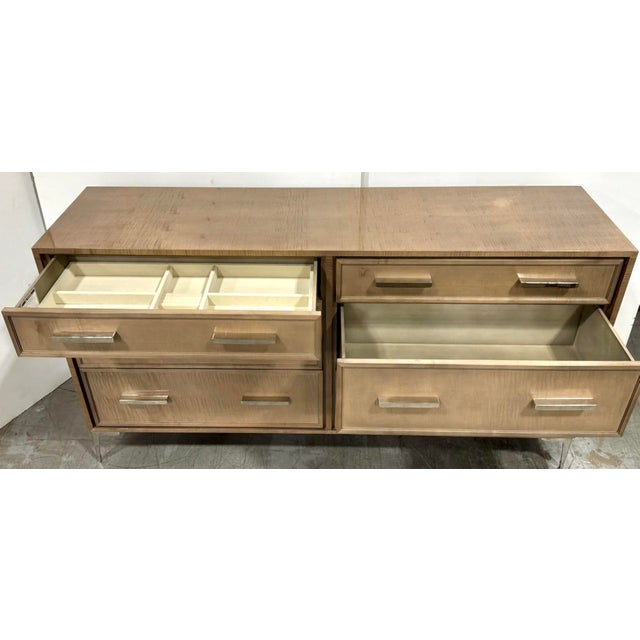 Modern Modern Beige Lacquer Six Drawer Chloe Dresser as Is For Sale - Image 3 of 8