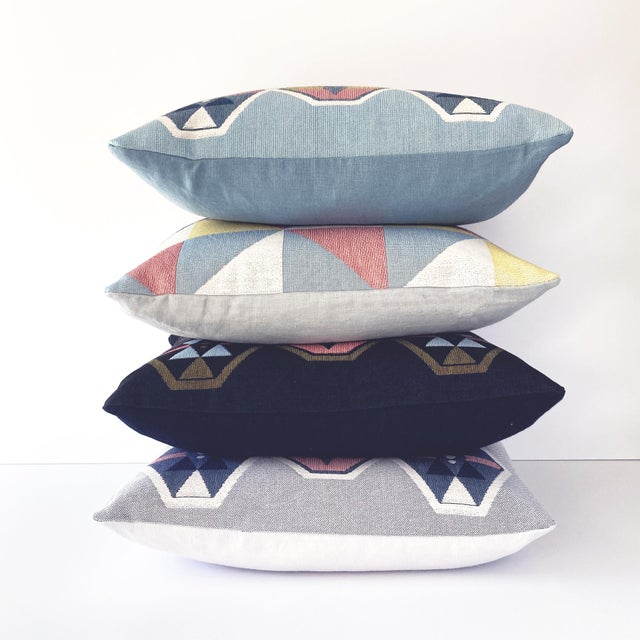 Rousseau Loom Woven Pillow, Navy Twilight Geo For Sale In New York - Image 6 of 7