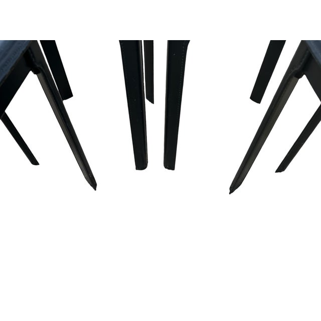 Abstract 1970s Set of 4 Vintage Mateo Grassy Black Leather Stools, Italy For Sale - Image 3 of 8