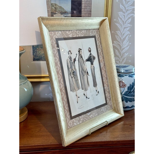 Mid 20th Century Catherine Figart Vogue Watercolor Fashion Illustration on Cowtan and Tout in Gold Frame For Sale - Image 4 of 6